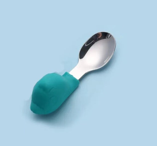 Baby Eating Training Fork Spoon Set Children Cartoon Silicone Short Spoon