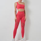 Gathered single shoulder sports bra bra mesh high waist hip yoga pants
