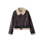 Wear Fur Integrated Lapel Thickening Warm Double-sided Casual Short Jacket Coat